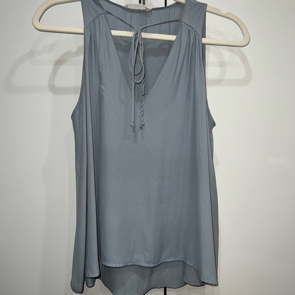Dusty Blue Lush Tie Neck Work Tank - Picture 1 of 5